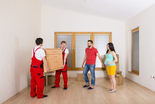 Student boxes, furniture, and luggage ready for storage